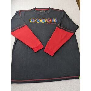 Coogi Shirt Mens 3XL Black Red Long Sleeve Australia Embroidered Spellout Logo